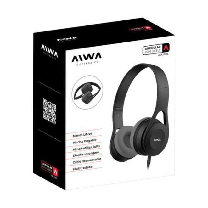 AURICULAR VINCHA AIWA PLEGABLE CON MICRÃ“FONO AVA-102N / NEGRO