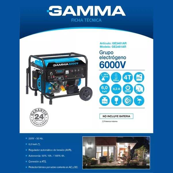 GRUPO ELECTROGENO GAMMA GE3481AR 6000V
