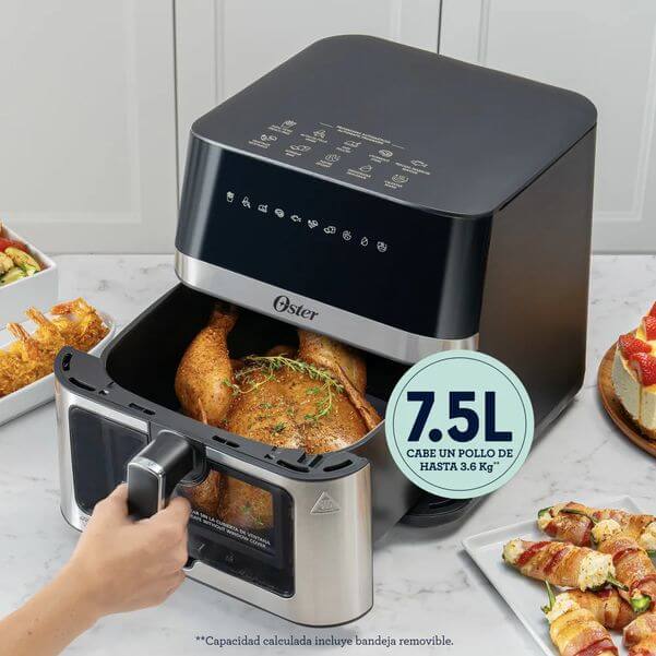 FREIDORA OSTER AF75W DE AIRE 7.5L CON VISOR Y LUZ