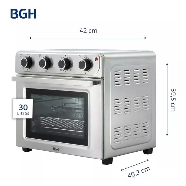 HORNO ELECTRICO BGH BHE30FX24T 30L CON FREIDOR AIRE PLATEADO