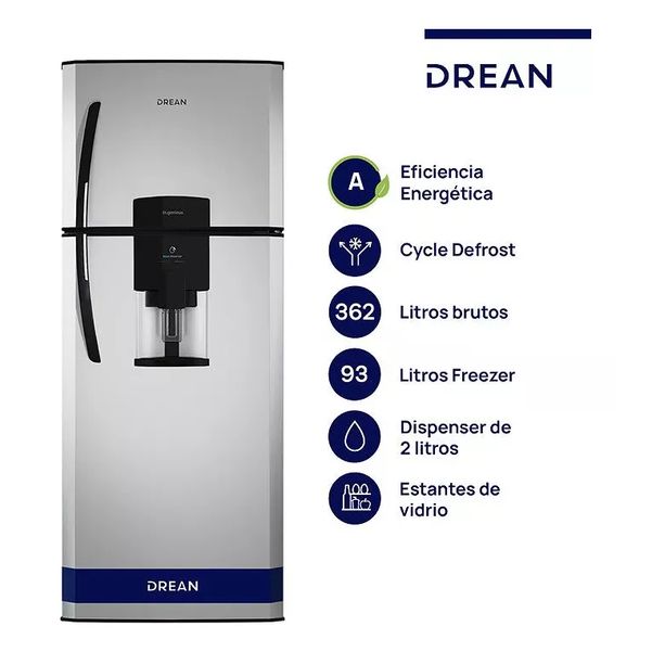 HELADERA DREAN HDR370F61S SILVER 364LT DISPENSER