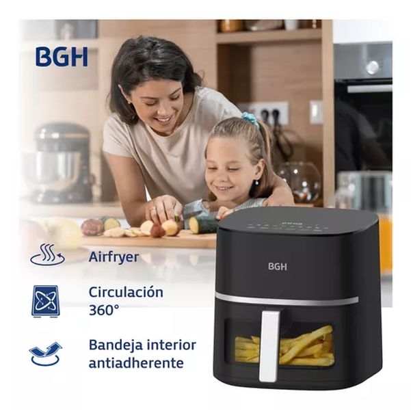 FREIDORA BGH BAF52N24 DE AIRE 5.2LT DIGITAL NEGRA