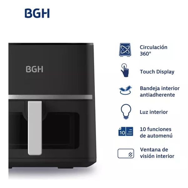 FREIDORA BGH BAF52N24 DE AIRE 5.2LT DIGITAL NEGRA