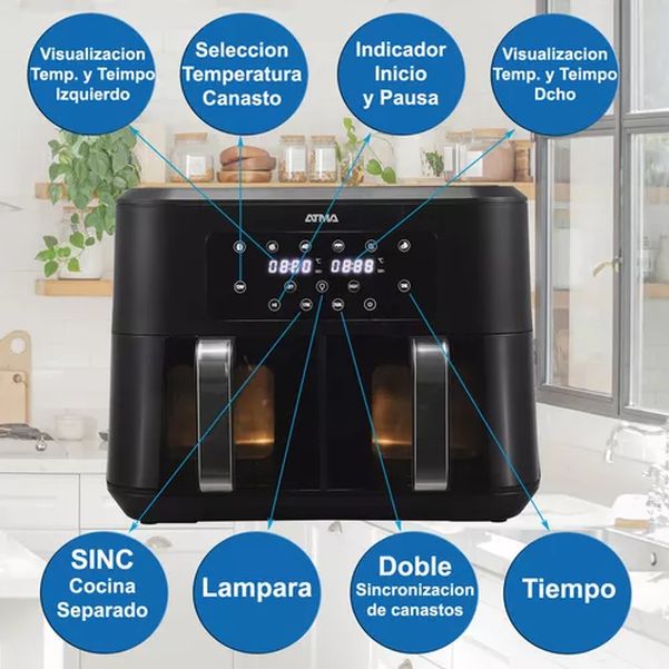 FREIDORA ATMA FRD248AP AIRE 8.5 LITROS DOBLE CANASTO