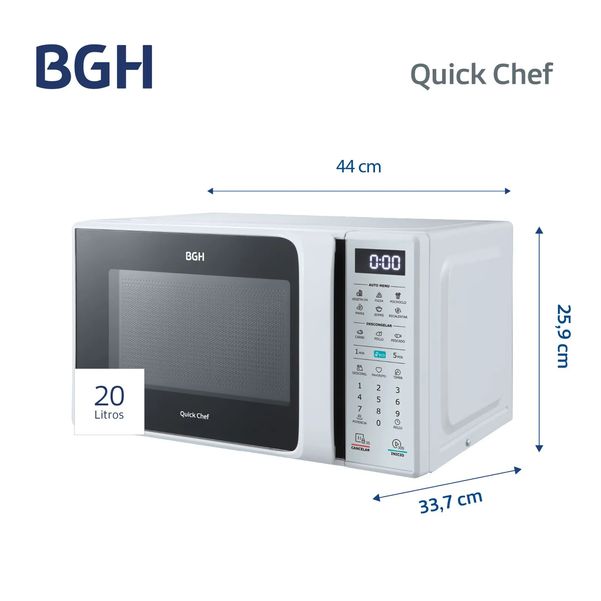 MICROONDAS BGH B120DB20I ECO 20LT DIG. BLANCO