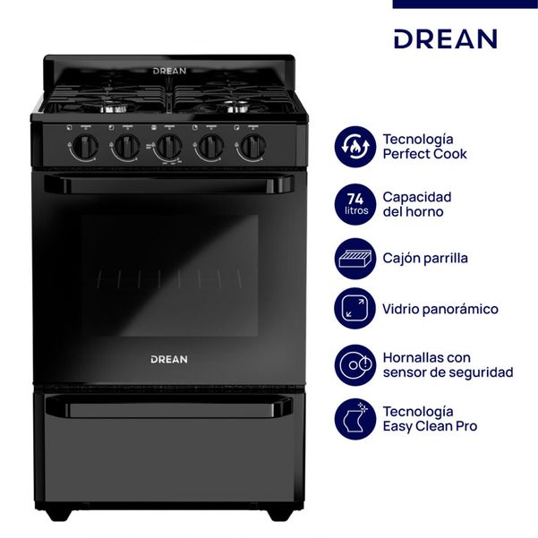 COCINA DREAN CD5602AN 56CM MULTIGAS NEGRA