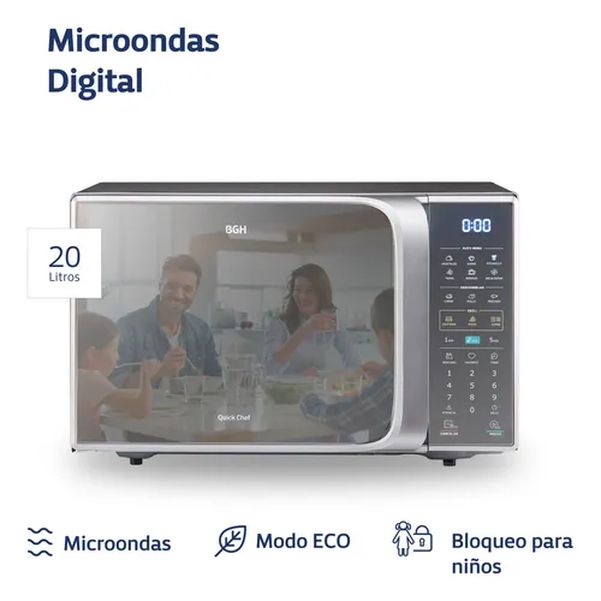 MICROONDAS BGH B120DS20I 20LT DIG. ECO SILVER