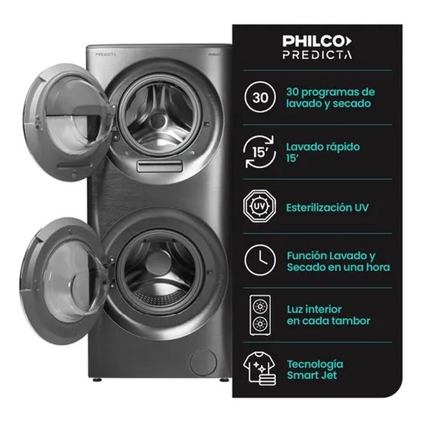 LAVASECARROPAS PHILCO PHLFT157GT TORRE 10+5/7KG INVERTER