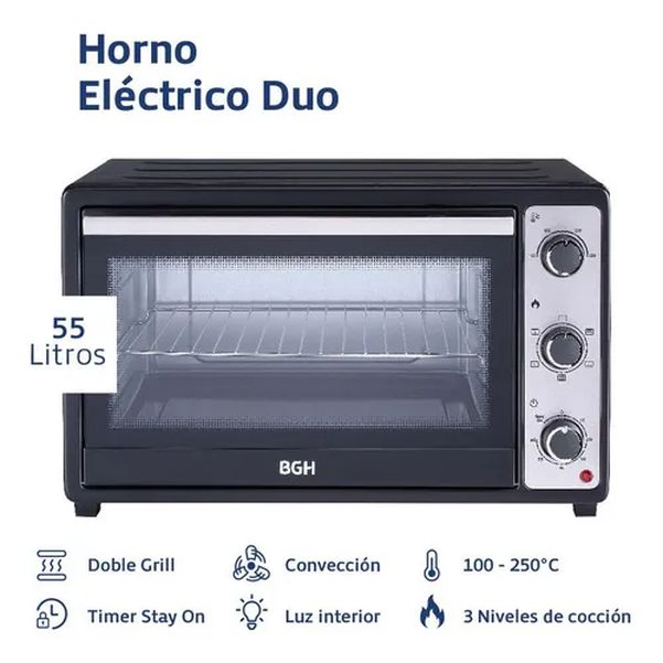 HORNO ELECTRICO BGH BHE55M23N 55L CONVECCION DUO
