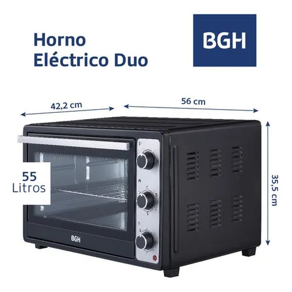 HORNO ELECTRICO BGH BHE55M23N 55L CONVECCION DUO
