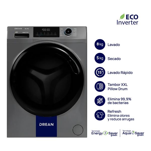 LAVASECARROPAS DREAN LSCDR0805SG0 8/5KG INVERTER GRIS