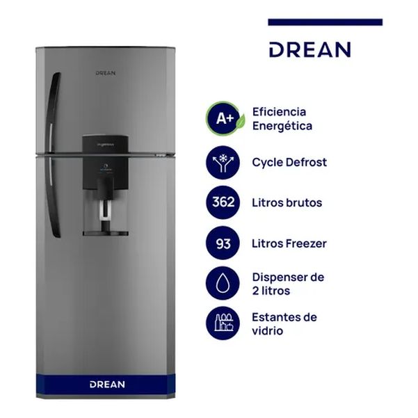 HELADERA DREAN HDR370F61E GRIS 364LT DISPENSER