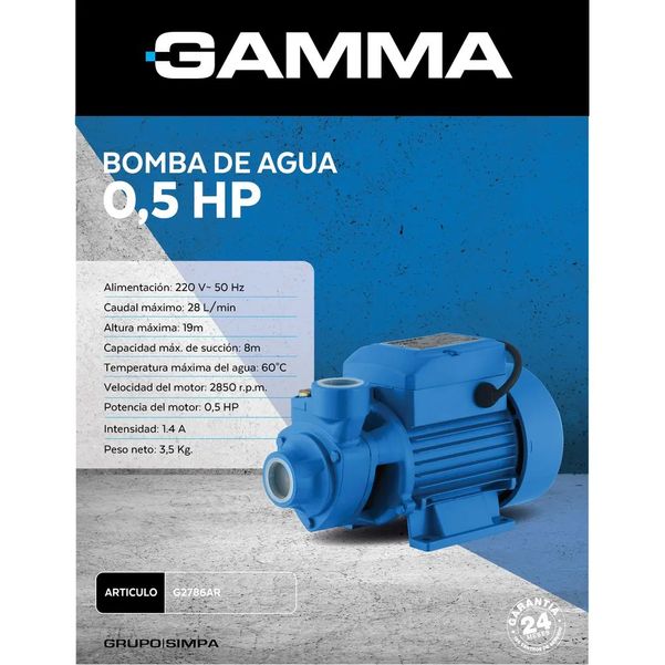BOMBA DE AGUA GAMMA G2786AR 1/2 HP PERIFERICA