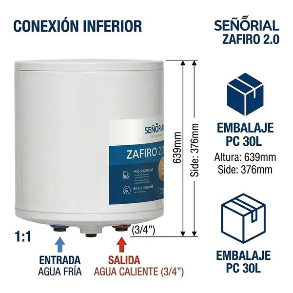 TERMOTANQUE SENORIAL ELECT 30L.ZAFI2.0 COLG CNX INF