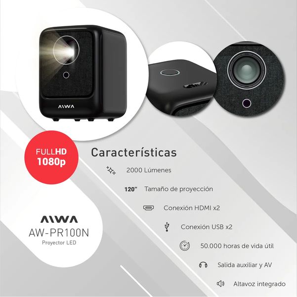 PROYECTOR AIWA AW-PRY100N FHD 2000L 120P HDMI