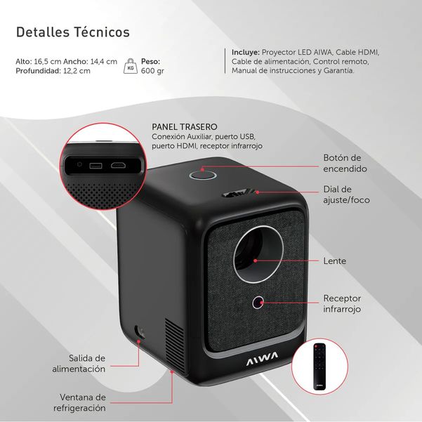 PROYECTOR AIWA AW-PRY100N FHD 2000L 120P HDMI